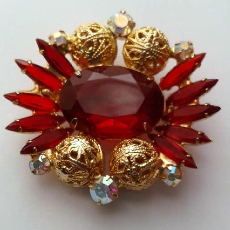 Front view of Red Oval Brooch