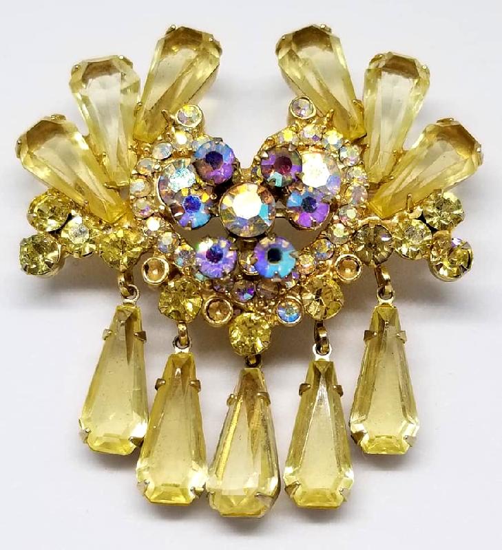 Front view of Yellow Pentagon Brooch