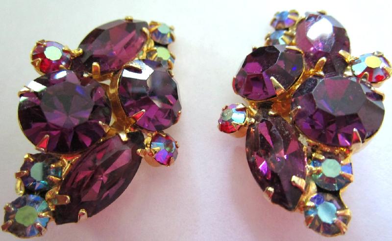Front view of Purple (cardinal) Navettes Earrings Clip