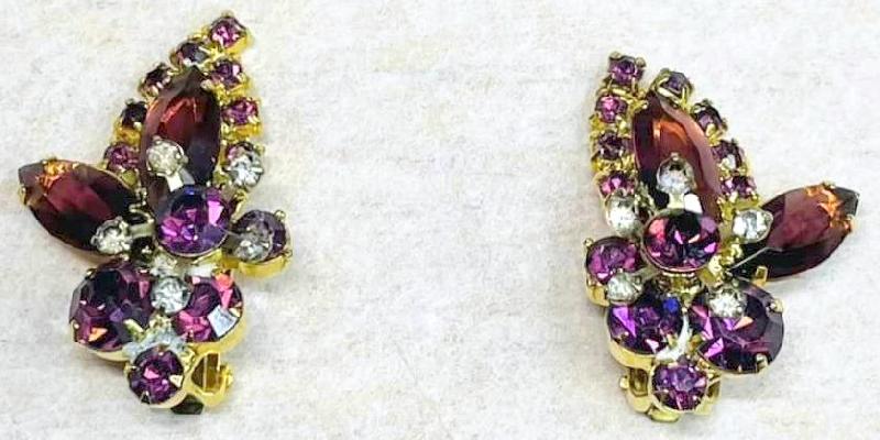 Front view of Purple (cardinal) Navettes Earrings Clip