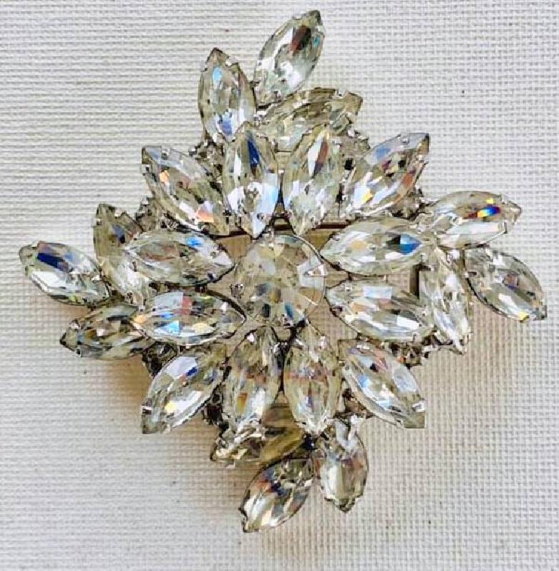 Front view of Clear Navettes Brooch