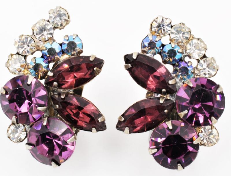 Front view of Purple (cardinal) Navettes Earrings Clip