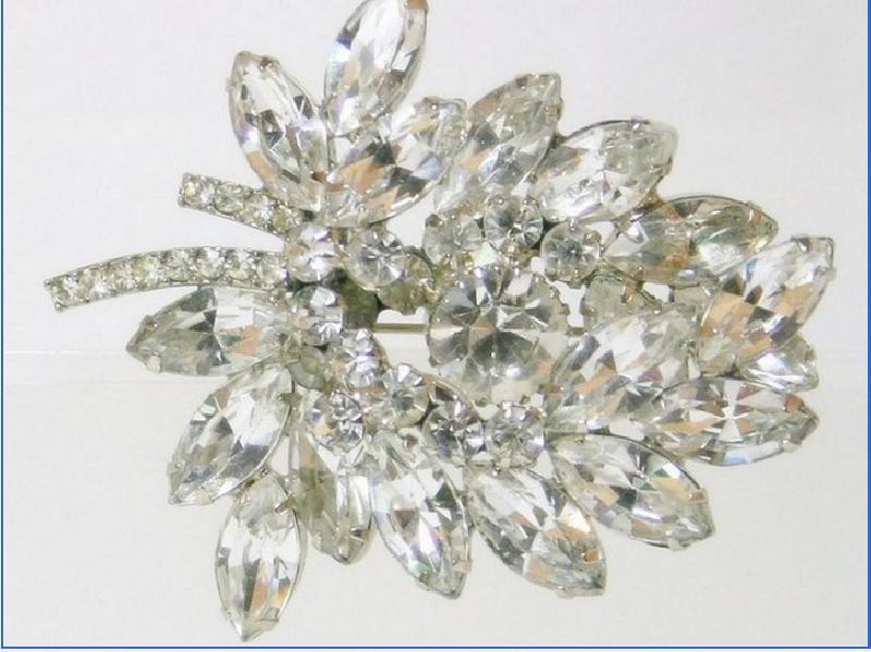 Front view of Clear Navettes Brooch