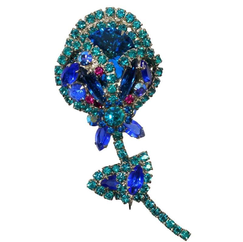Front view of Blue Navettes Rivoli/Margarita Brooch