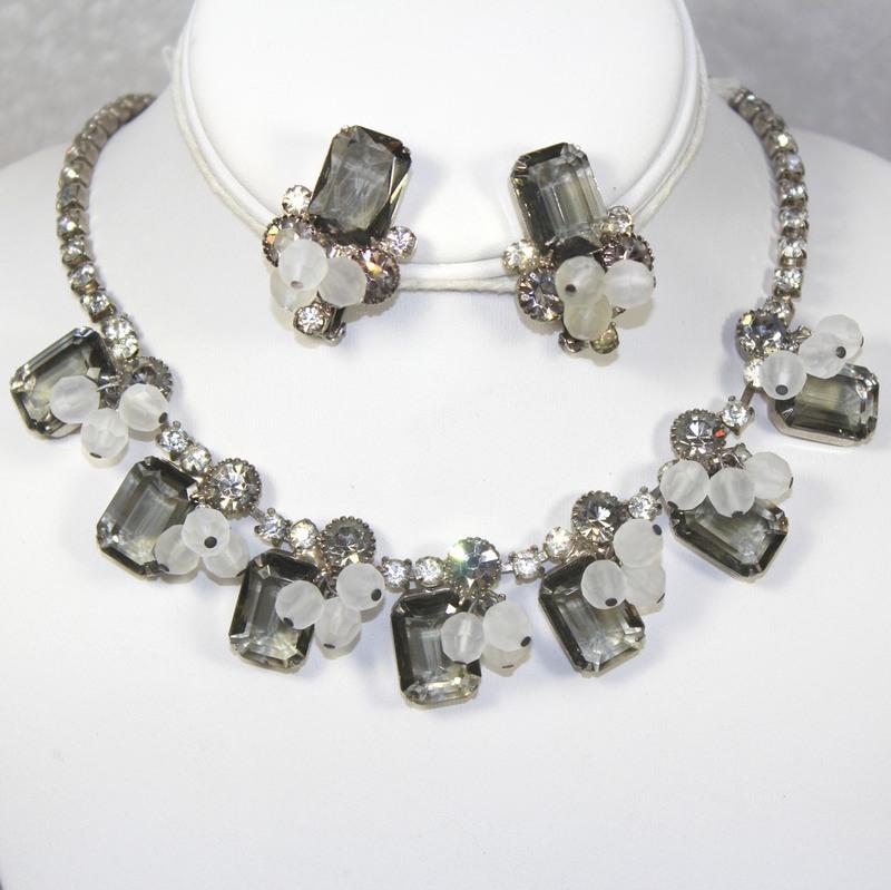 Front view of Gray (black Diamond) Emerald Cut Necklace