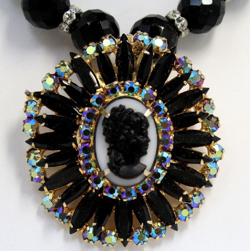 Front view of Black (jet) Navettes Pin Pendant