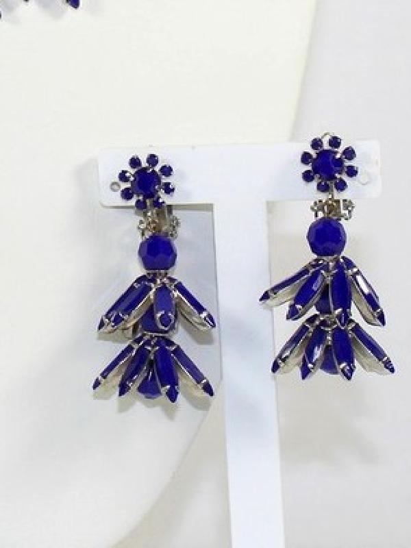 Front view of Blue Navettes Earrings Clip