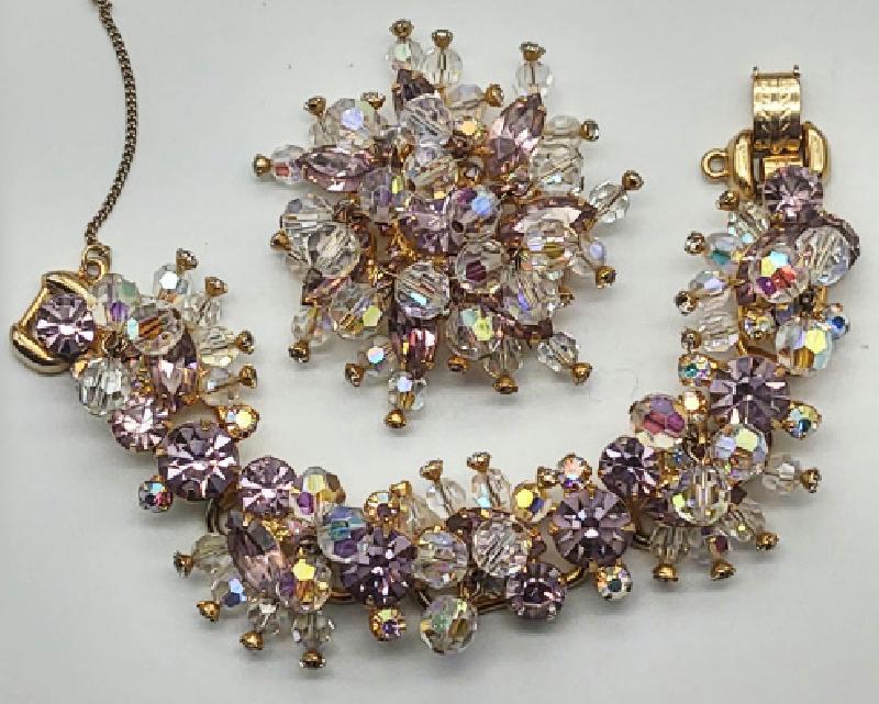 Front view of Purple (cardinal) Navettes Brooch