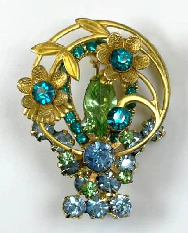 Front view of Blue Navettes Brooch