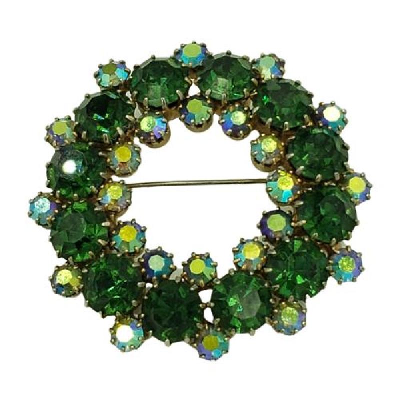 Front view of Green Chatons Only Brooch