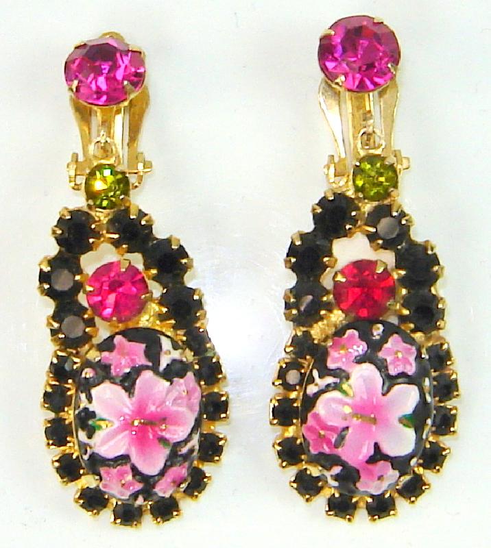 Front view of Multiple Colors Cabochons Painted (hand/Transfer) Earrings Clip