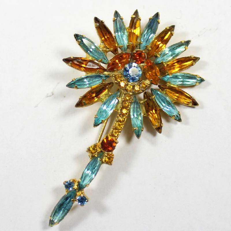 Front view of Blue Navettes Brooch