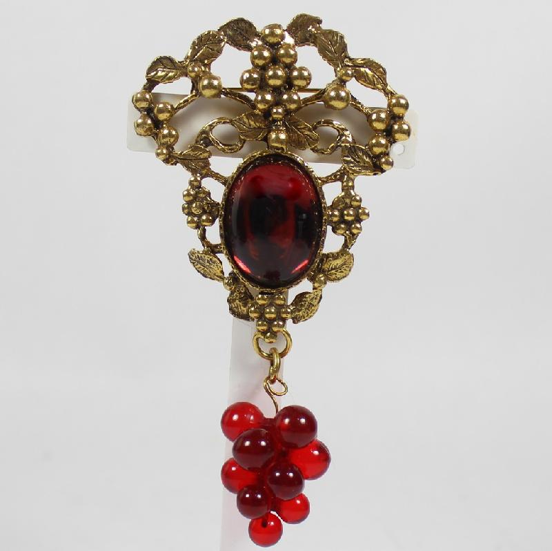 Front view of Red Cabochons Plastic Brooch
