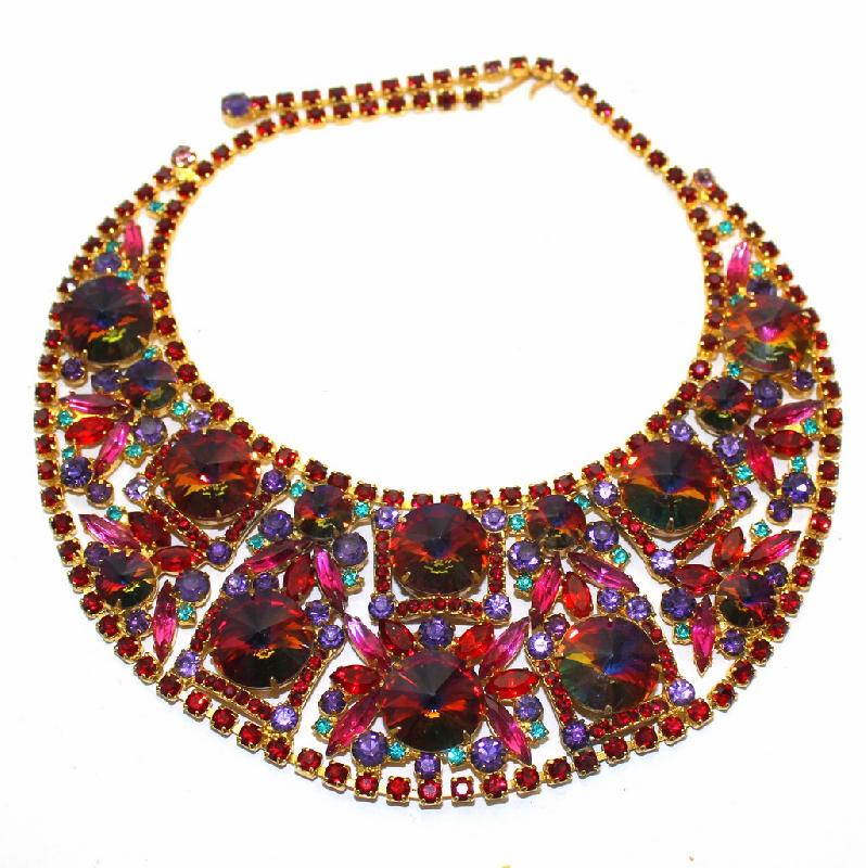 Front view of Red Navettes Rivoli/Margarita Necklace