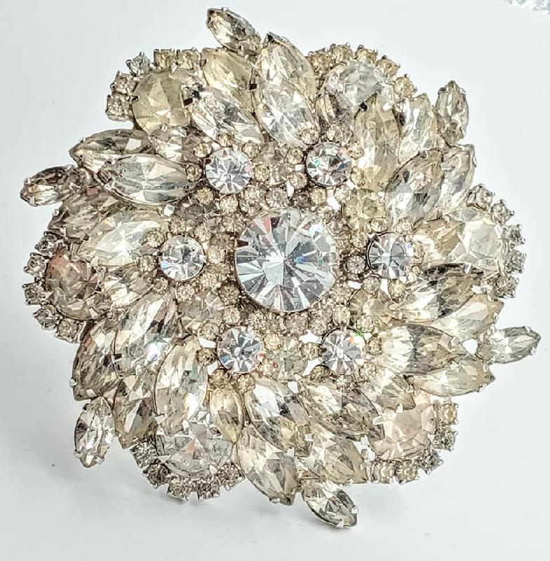 Front view of Clear Navettes Brooch