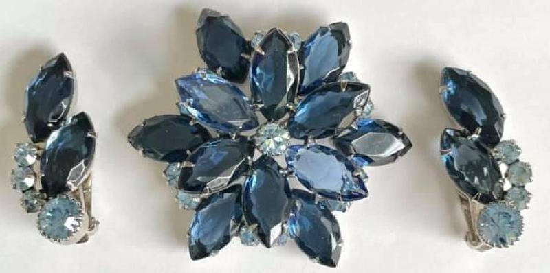 Front view of Blue Navettes Brooch