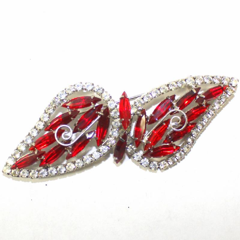 Front view of Red Navettes Brooch