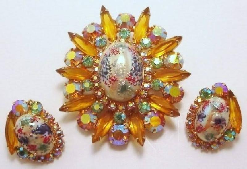 Front view of Topaz Cabochons Painted (hand/Transfer) Earrings Clip