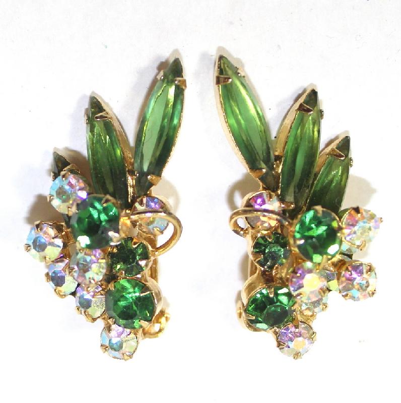 Front view of Green Navettes Earrings Clip