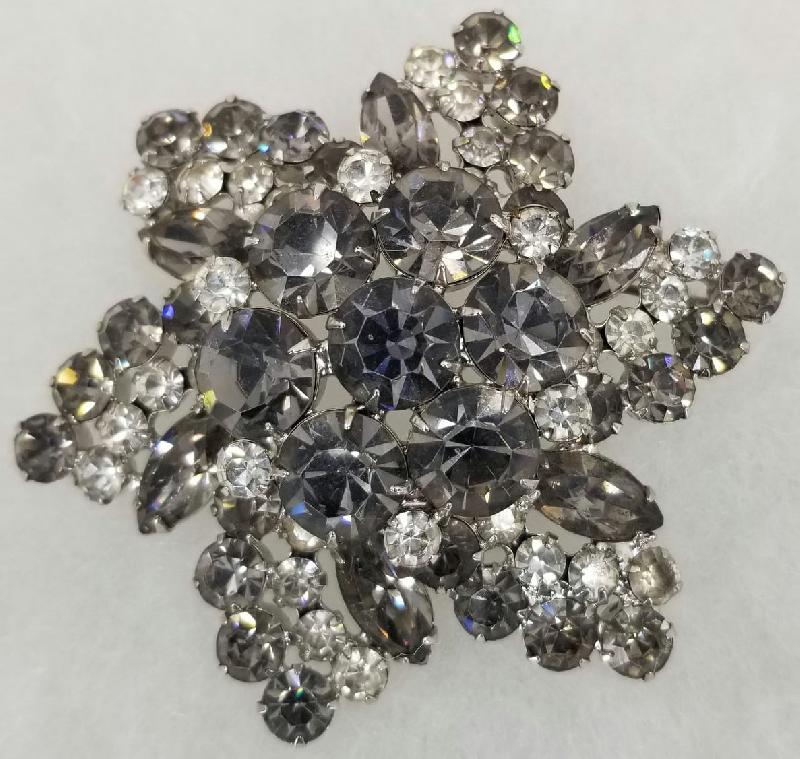 Front view of Gray (black Diamond) Navettes Brooch