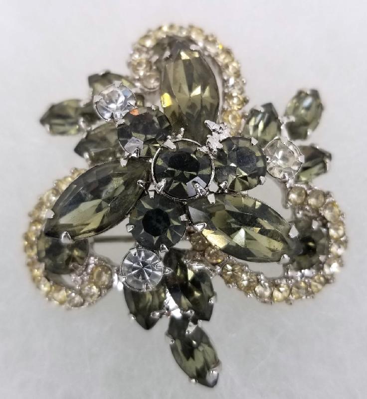 Front view of Gray (black Diamond) Navettes Brooch