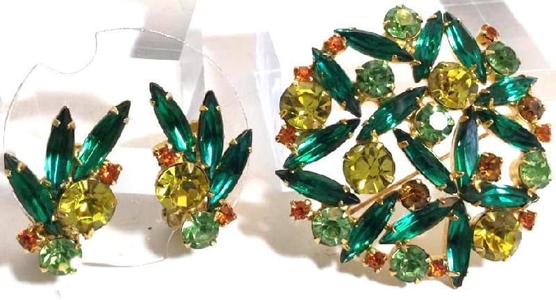 Front view of Green Navettes Brooch