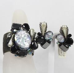 Black (jet) Pear Pearl Bracelet Clamper