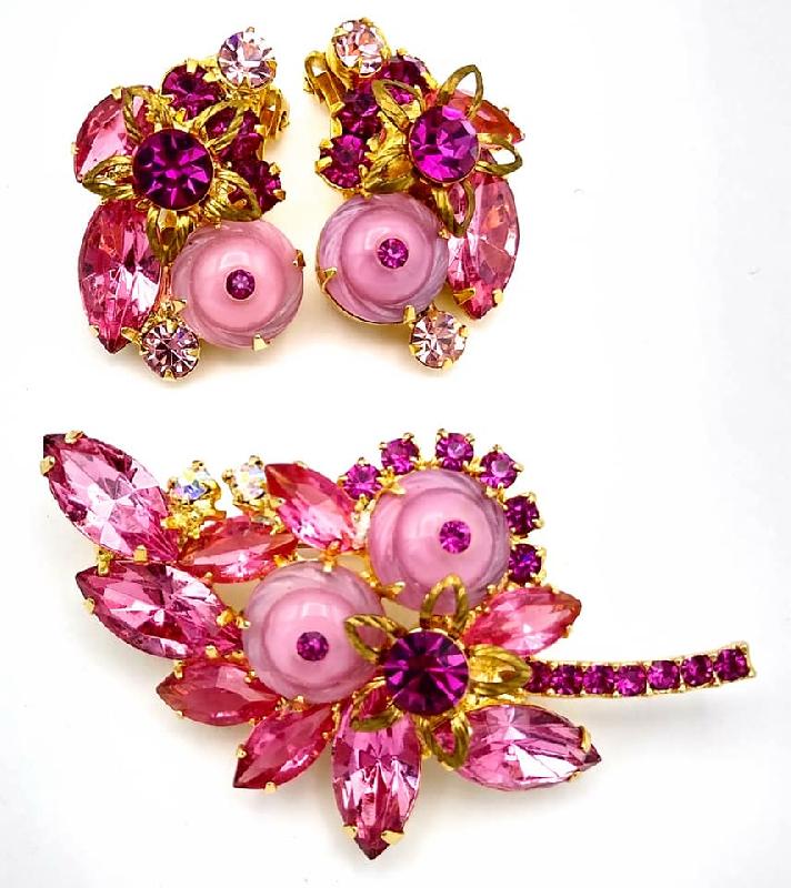 Front view of Pink Cabochons Molded/Cut Brooch