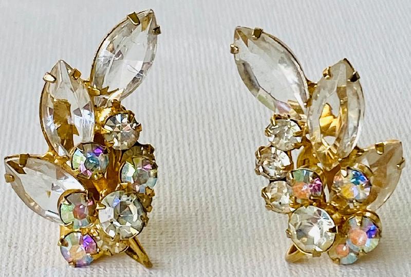 Front view of Clear Navettes Earrings Clip