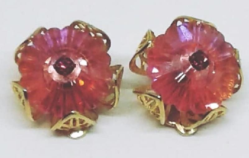 Front view of Pink Rivoli/Margarita Earrings Clip