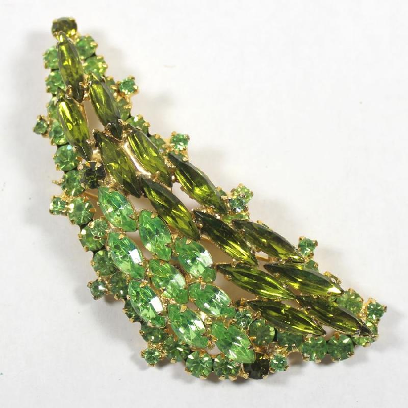 Front view of Green Navettes Brooch