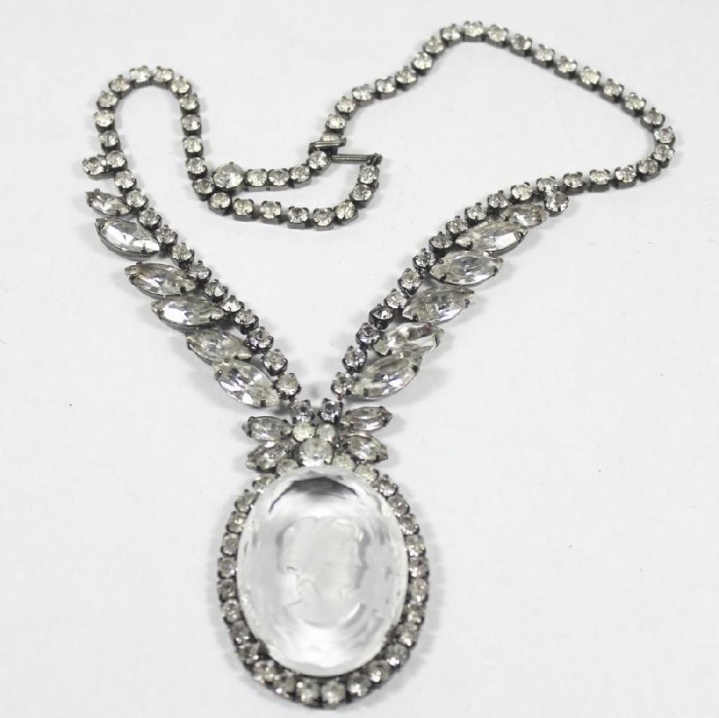 Front view of Clear Navettes Molded/Cut Necklace