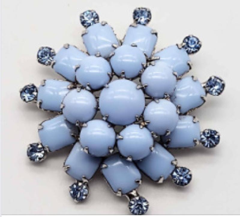 Front view of Blue Cabochons Brooch