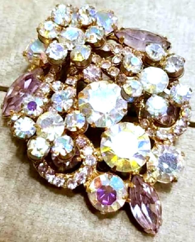 Front view of Purple (cardinal) Navettes Brooch