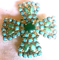 Green Cabochons Striped Pin Pendant