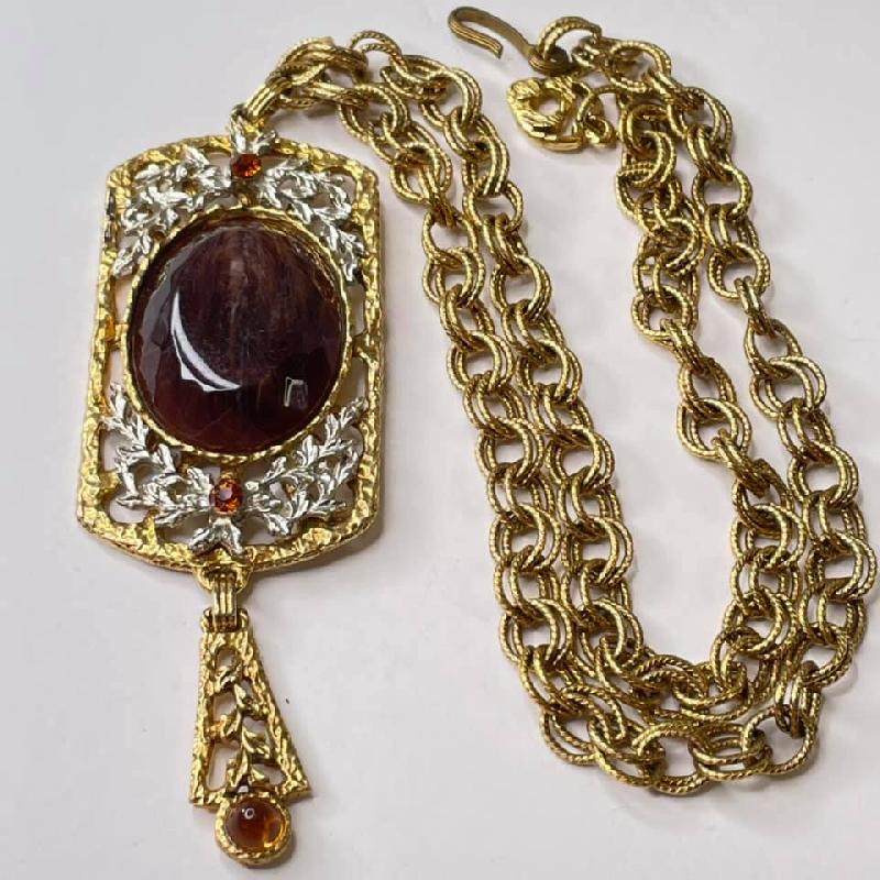 Front view of Topaz Oval Striped Pendant