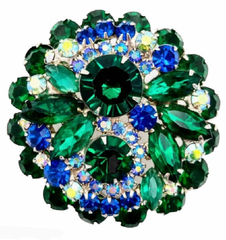 Front view of Green Navettes Brooch