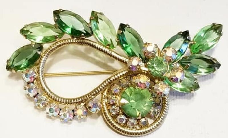 Front view of Green Navettes Brooch