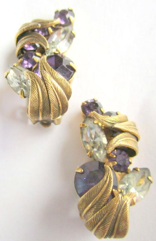 Front view of Purple (cardinal) Navettes Earrings Clip