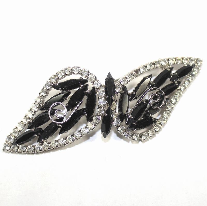 Front view of Black (jet) Navettes Brooch