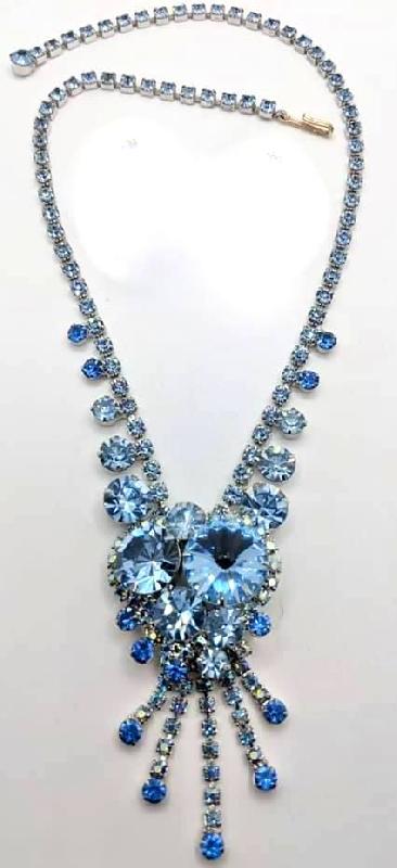 Front view of Blue Chatons Only Rivoli/Margarita Necklace