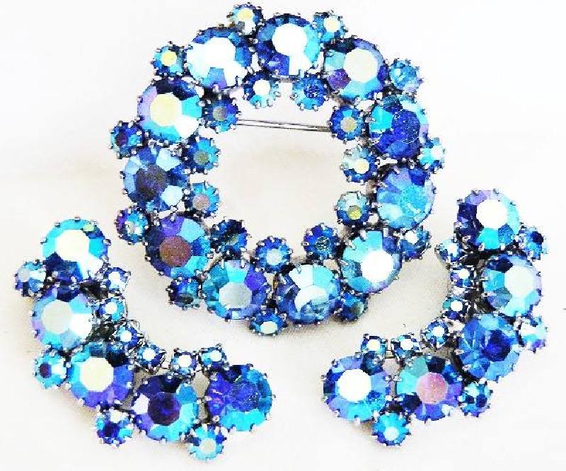 Front view of Blue Chatons Only Brooch