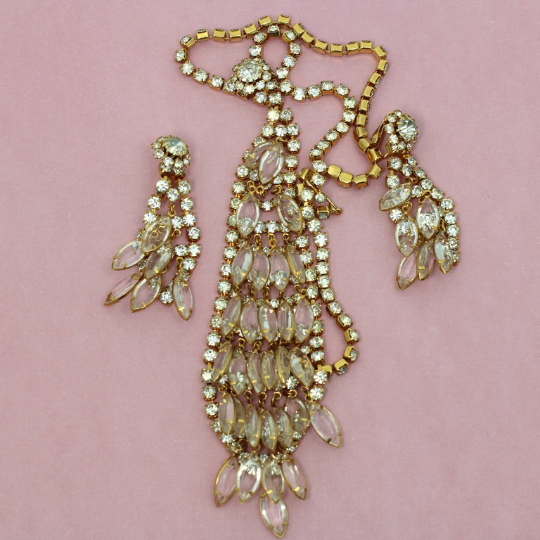 Front view of Clear Navettes Earrings Clip
