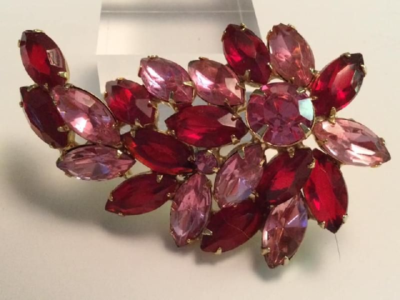 Front view of Red Navettes Brooch