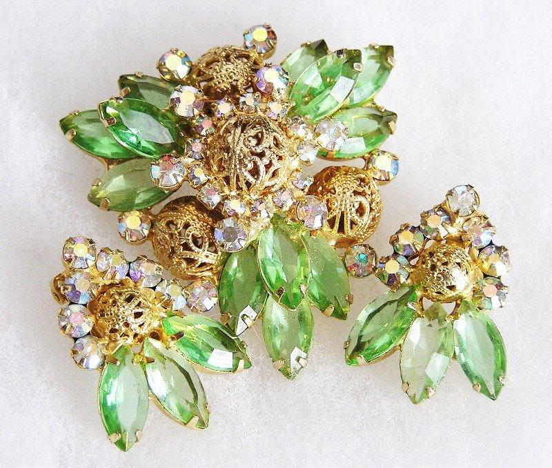 Front view of Green Navettes Brooch