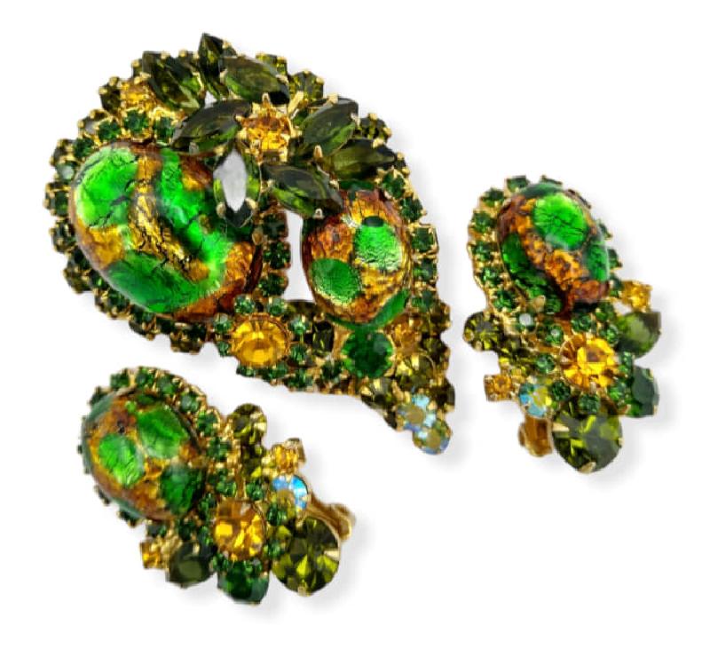 Front view of Green Cabochons Multi-Color/Shaded Brooch