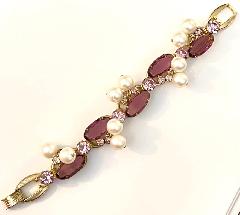 Purple (cardinal) Oval Pearl Bracelet 5 Link