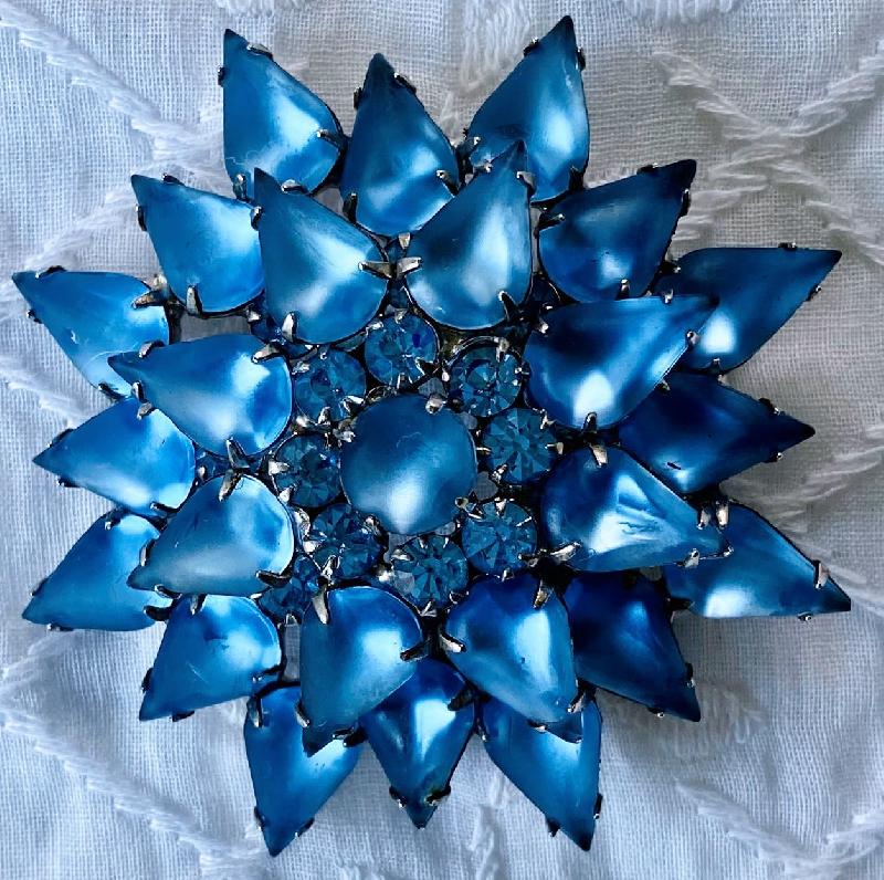 Front view of Blue Cabochons Frosted Brooch