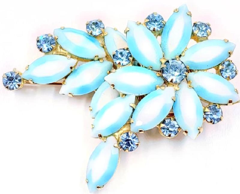 Front view of Blue Navettes Multi-Color/Shaded Brooch