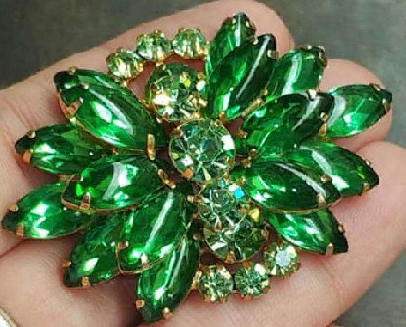 Front view of Green Cabochons Brooch